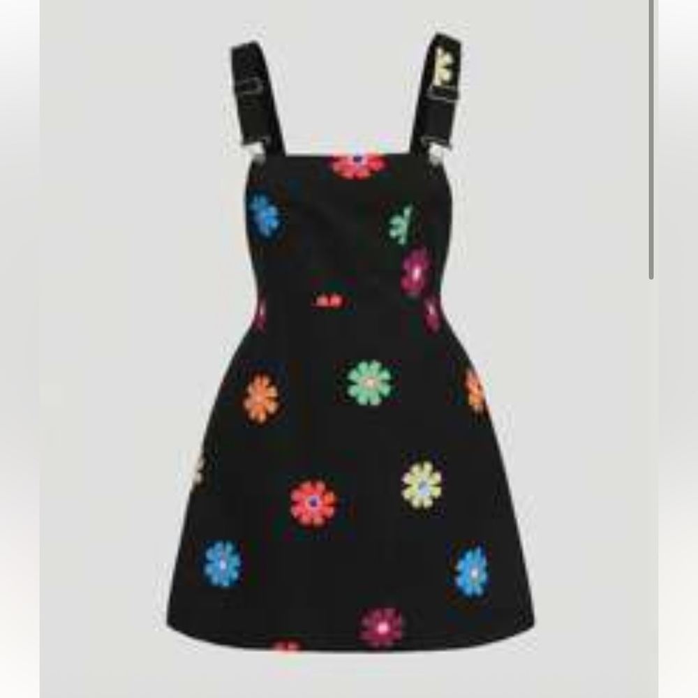 Floral Black Overalls